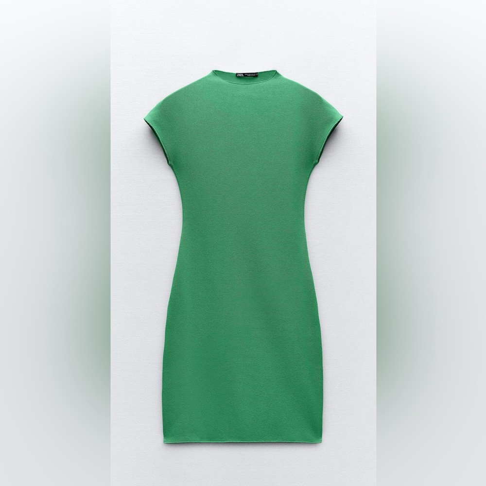 Green short stretch knit dress